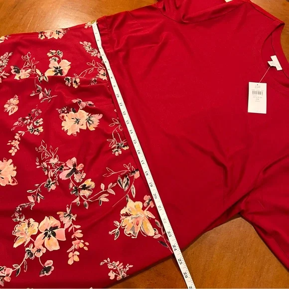 NEW $109 J.Jill Sepia Blossoms Knee-Length A-Line Dress Red Floral 2X 3/4 Sleeve - Picture 14 of 16
